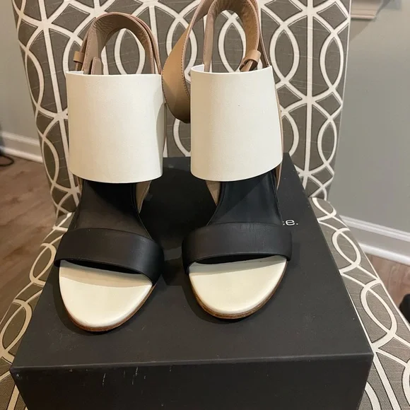 Vince: wrap sandal bone, black and white wedge heel - Picture 4 of 10